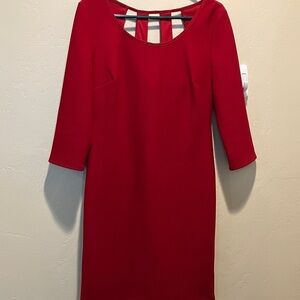 NWOT Bisou Bisou Red Long Sleeve Ponte Sheath Dress with Strappy Back Size 10